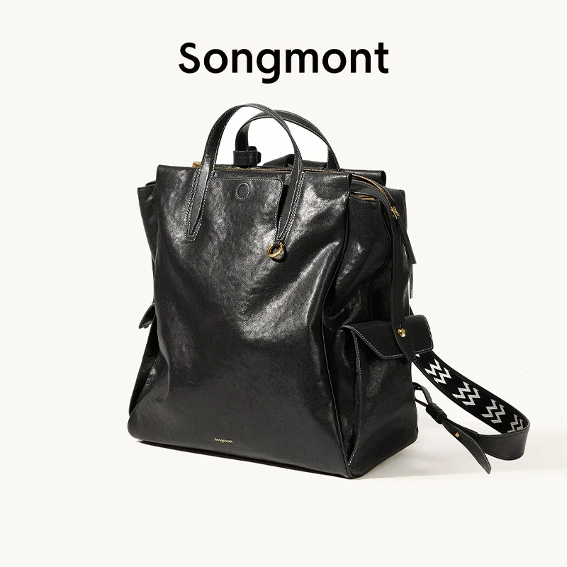 Songmont Trail Series Large Shoulder Bag Genderless Vintage Vegetable Tanned Leather 16" Computer Bag