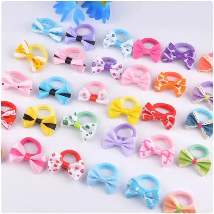 20 Pcs of Candy Colored Rubber Bands Children\'s Bow Hair Rings New Colored Non Damaging Hair Headbands Girl Tie Hair Towel Rings