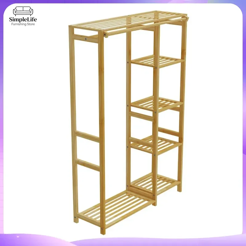 Bamboo Coat Rack Stand Modern Clothes Hanger Organizer Multi Functional Storage Shelf for Bedroom Entryway Hotel Home