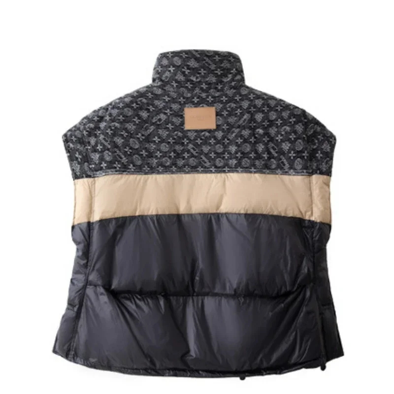 Opstaande kraag Contrasterend donsvest Dames kort los en modieus Wit eendendons hemdjejack Winterjassen Dames