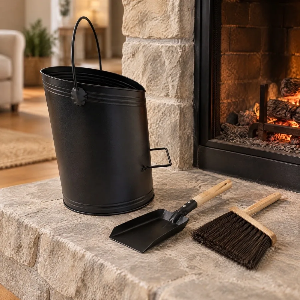 Heat Resistant Iron Ash Bucket 29x29x28cm Stylish Fireplace Clean Up Tool For Indoor Coal Fire Pits And Outdoor Fire Features