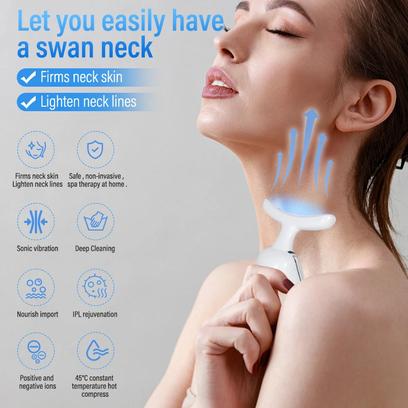 Neck Beauty Device, 7 Colors Light, Face Neck Body Beauty Massage, Thermostatic Heat, White