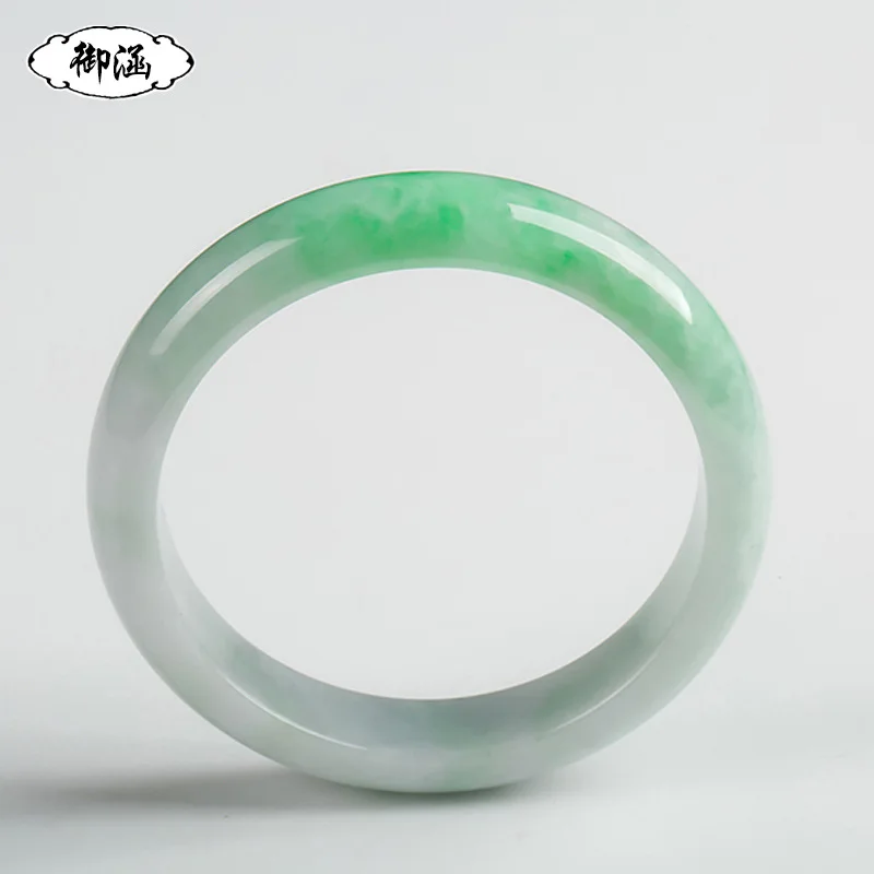 

Female Ice-like Floating Flowers Green Burma Jade Bracelet Inner Diameter 57.6