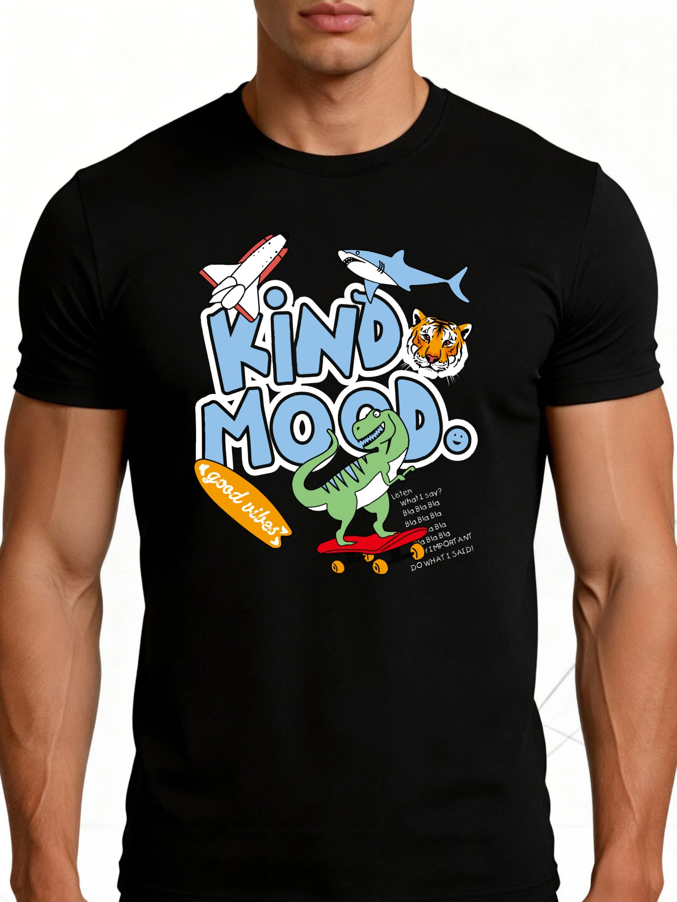 Men's Graphic T-Shirt - Breathable, Soft, Lightweight - Kind Mood Dinosaurs Skateboards Sharks Tigers Rockets - Retro Fun Graphic Casual Short Sleeve Summer Top, Gift for Him