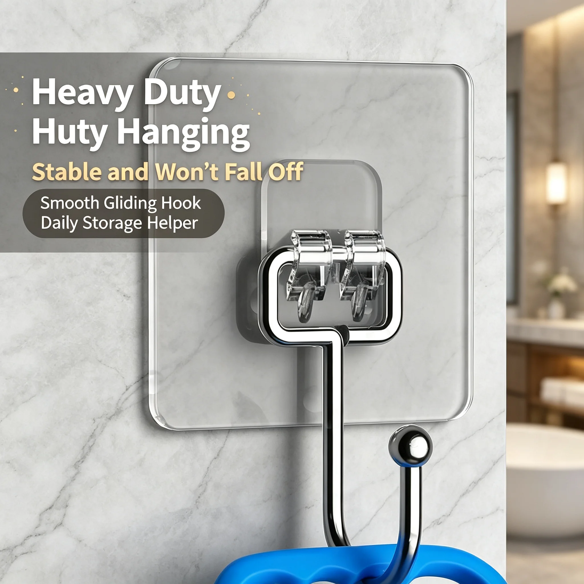 Strong Hold Rotatable Self‑Adhesive Hooks Waterproof No‑Drill Wall Door Holder for Kitchen Bathroom Household Storage