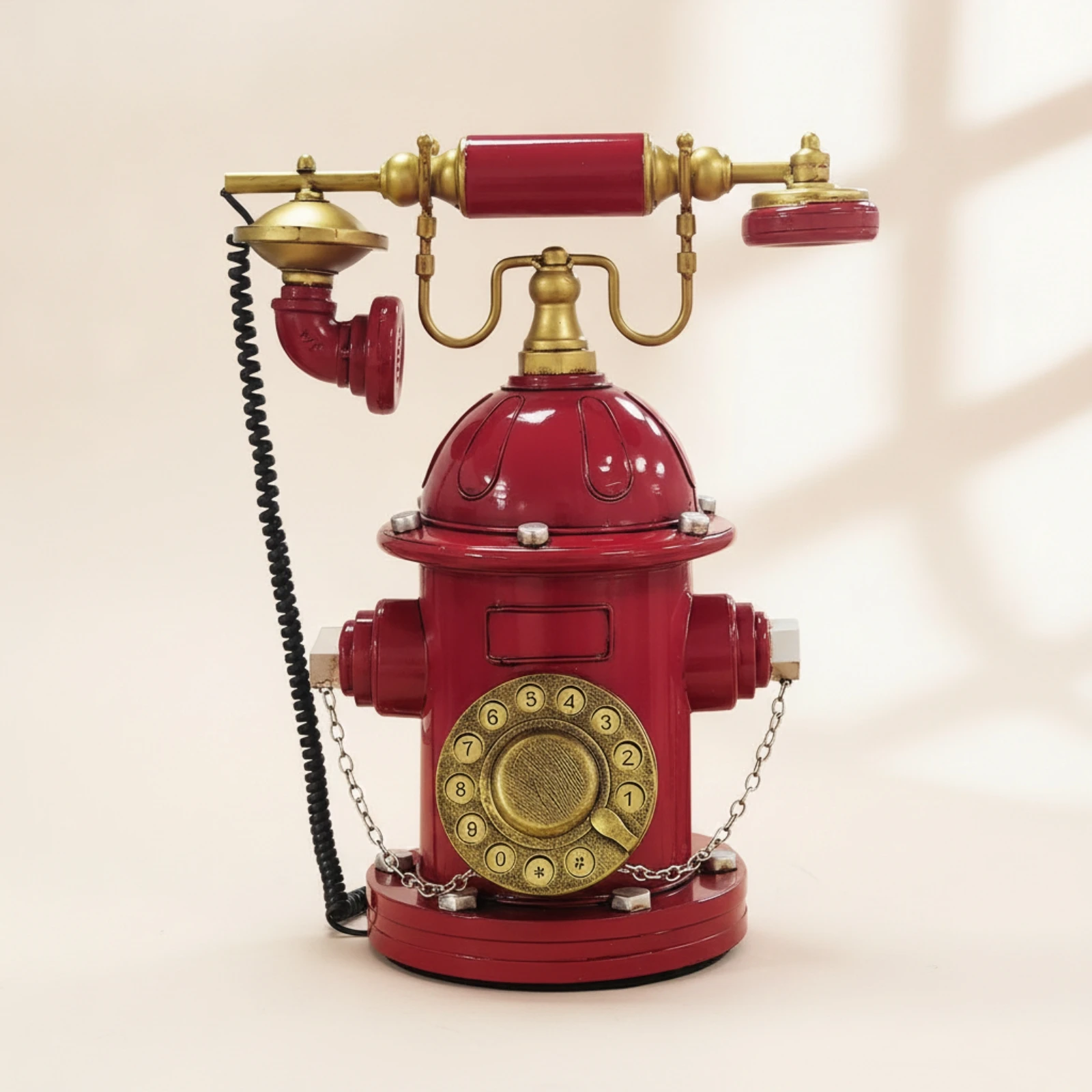 Hydrant-Style Telephone Model Nostalgic Metal Hydrant-Style Decor Decorative Telephone Model Antique Sculpture Artisanal