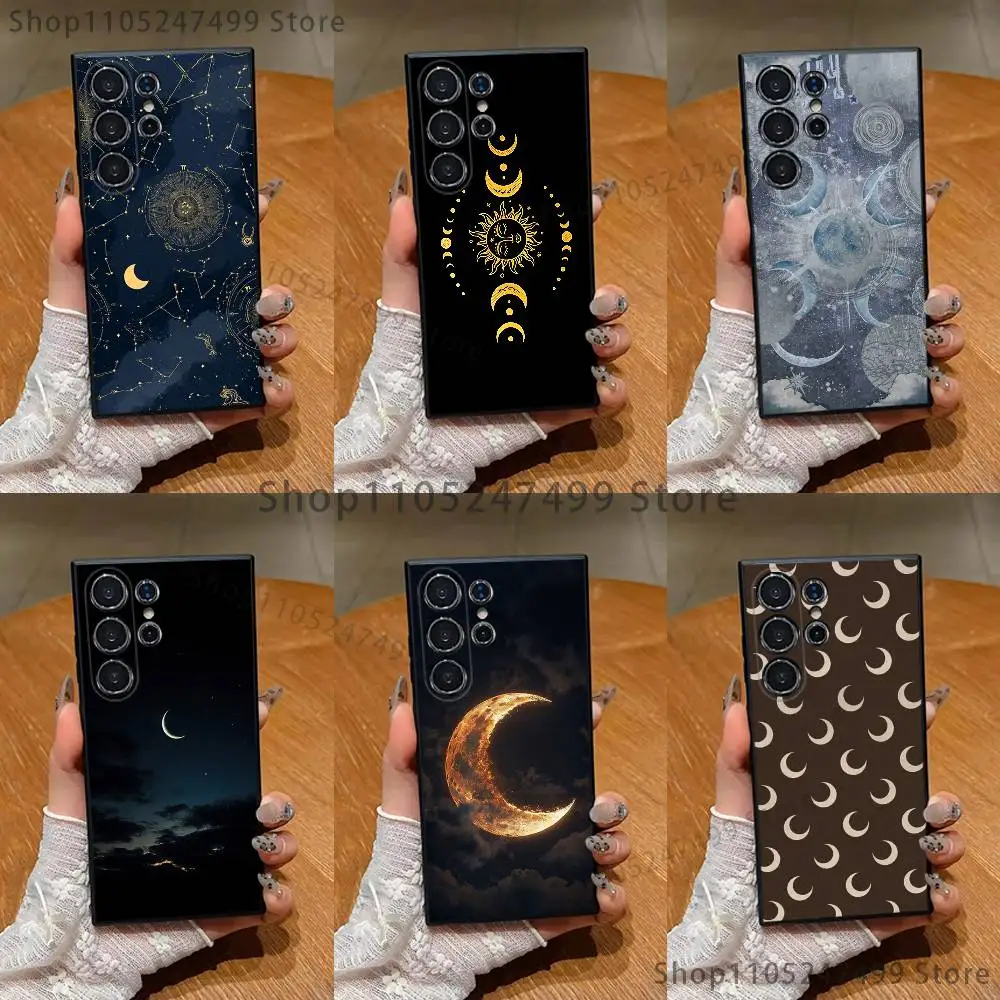 Vintage Crescent Moon Phone Case For Samsung S25,S24,S26,S22,S23,S30,S21,Fe,Lite,Ultra,Plus Custom Soft Cover