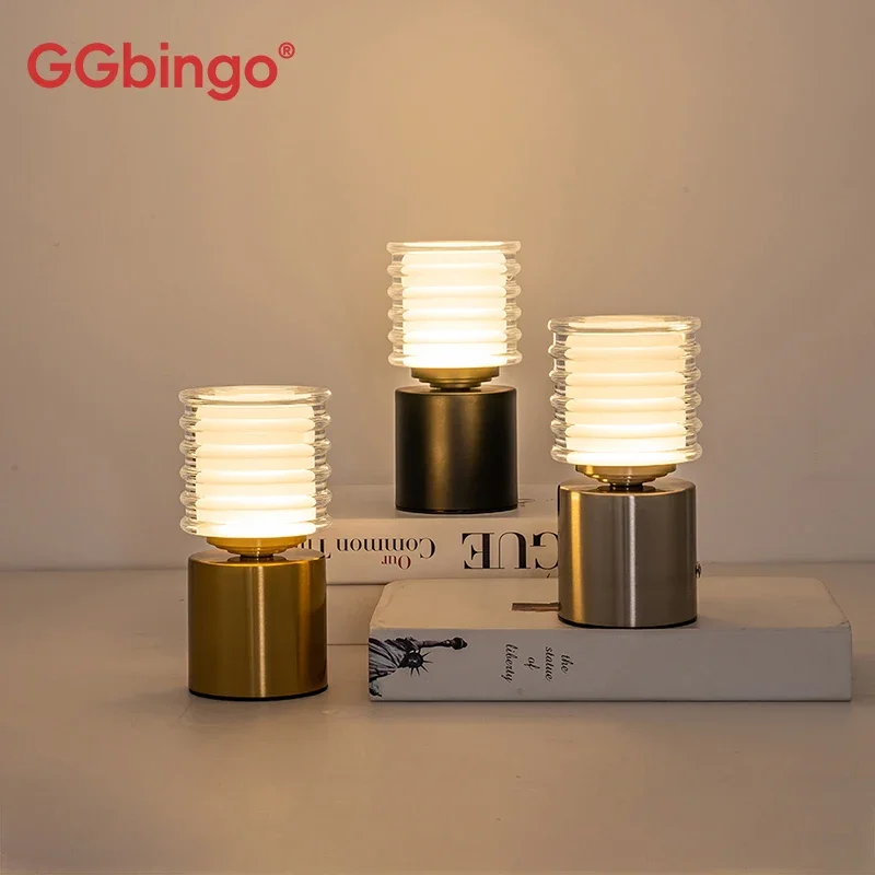 GGbingo Metal LED Table Lamp Rechargable Night Light Portable USB Charging Touch Bedside Table Lamp Living Room Decoration Lamp