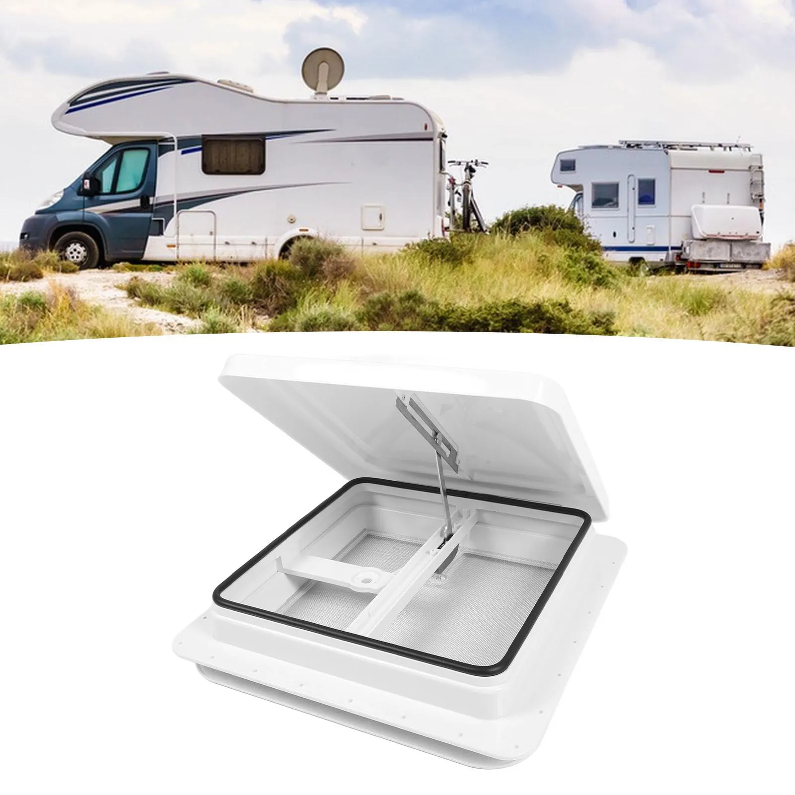 متنقل سقف تنفيس مقطورة السقف تنفيس RV العلوي تنفيس قابل للتعديل دعم قضيب إطار قوي مع شاشة الفولاذ المقاوم للصدأ لليخوت