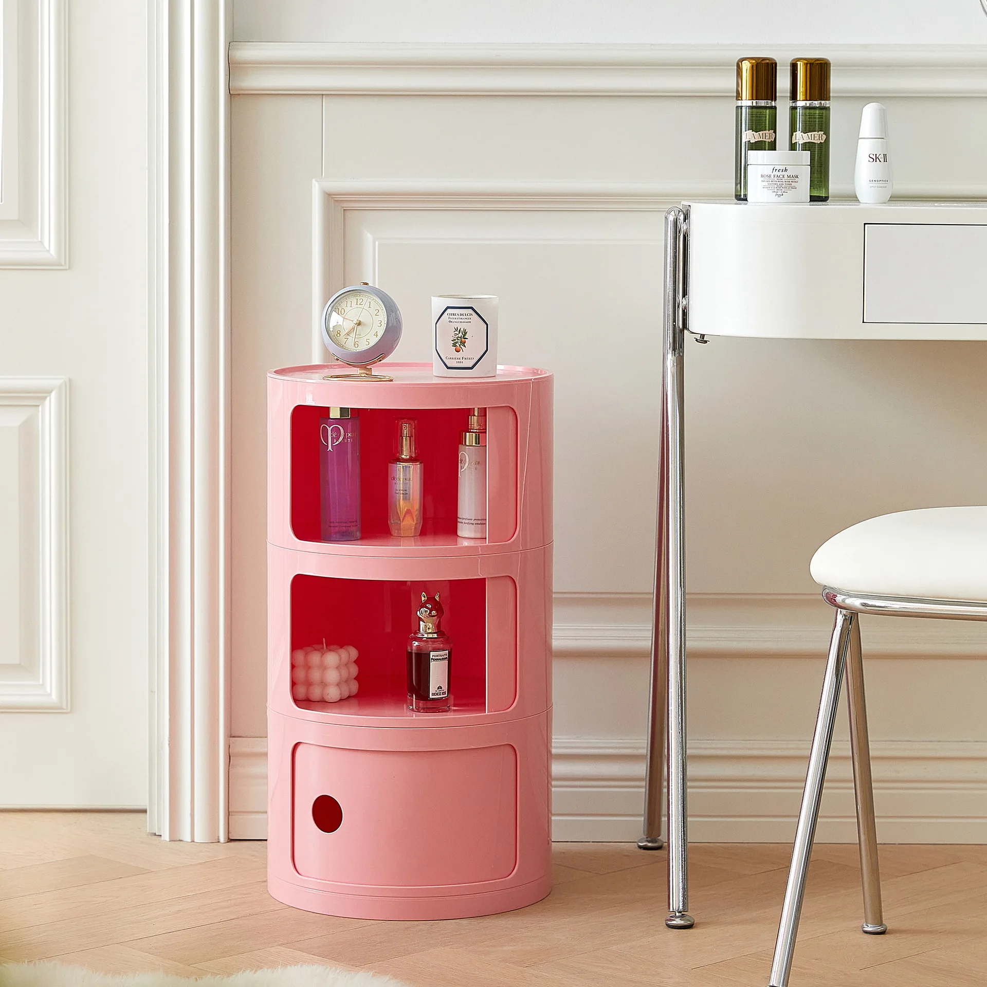 Children's Plastic Narrow Storage Cabinet Nordic Bedside Table Small Round Modern Home Sofa Storage Cabinet Box