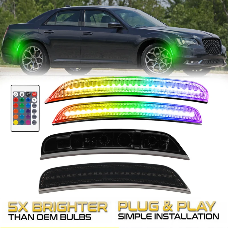 

4Pcs No Error LED RGB Multicolor Front Rear Bumper Side Marker Lights For Chrysler 300 2015-2023 Turn Singal Reflectors Lamps