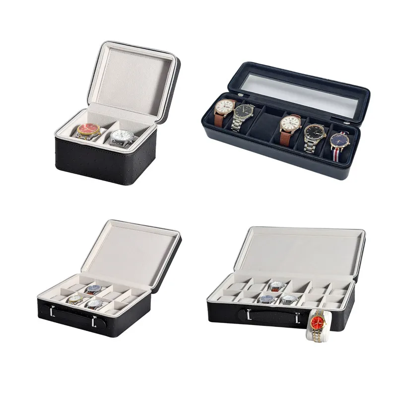 

2/3/4/5/6/8/12 Grid Slots Watch Box Organizer Watch Storage Cases Watch Jewelry Display Storage Box with Zip and Soft Felted