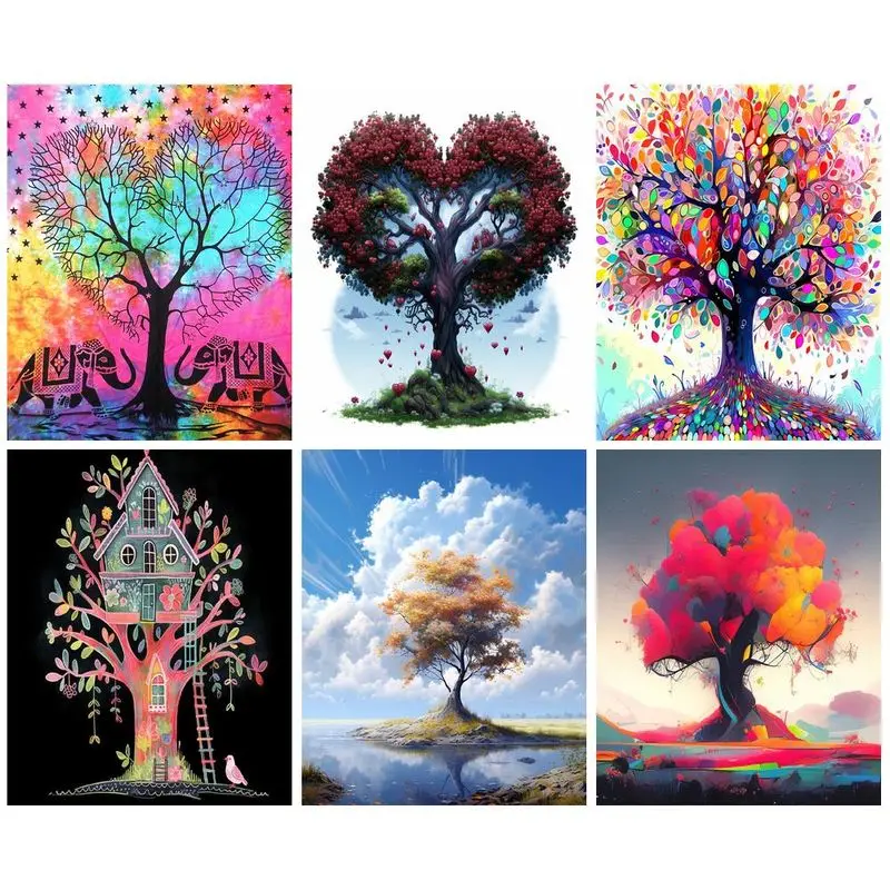 

CHENISTORY Diamond Painting Colorful Tree 5D DIY Diamond Embroidery Full Round Mosaic Rhinestone Art Home Decoration