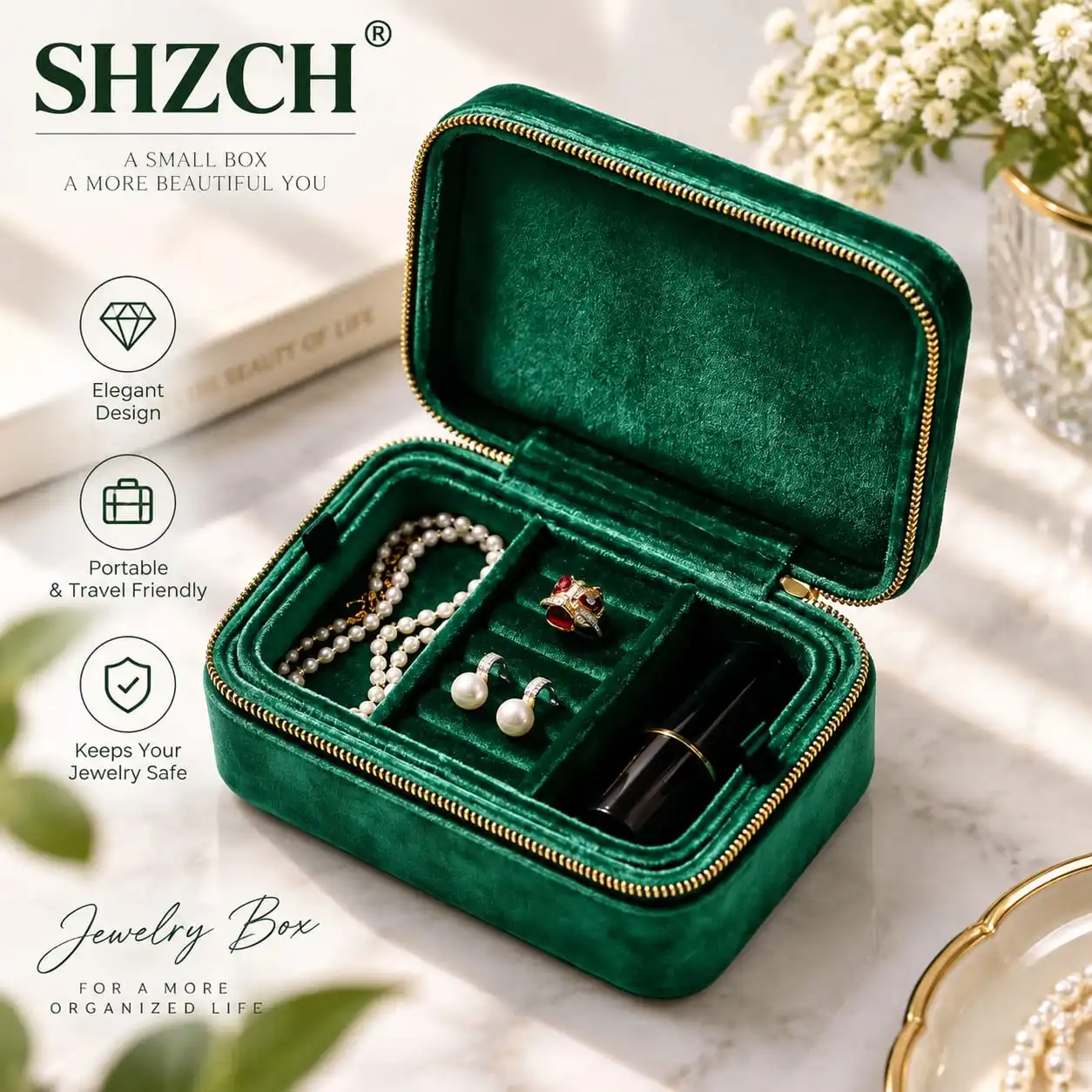 Portable Noble Velvet Jewelry Box Double Layer Design High Capacity Travel Ring Necklace Earrings Jewellery Organizer