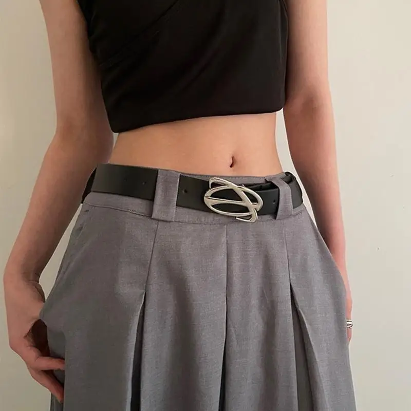 39BD PU-Ledergürtel für Damen, Metall-Dornschnalle, schwarzer Gürtel für Jeans und Hosen – Detail 3