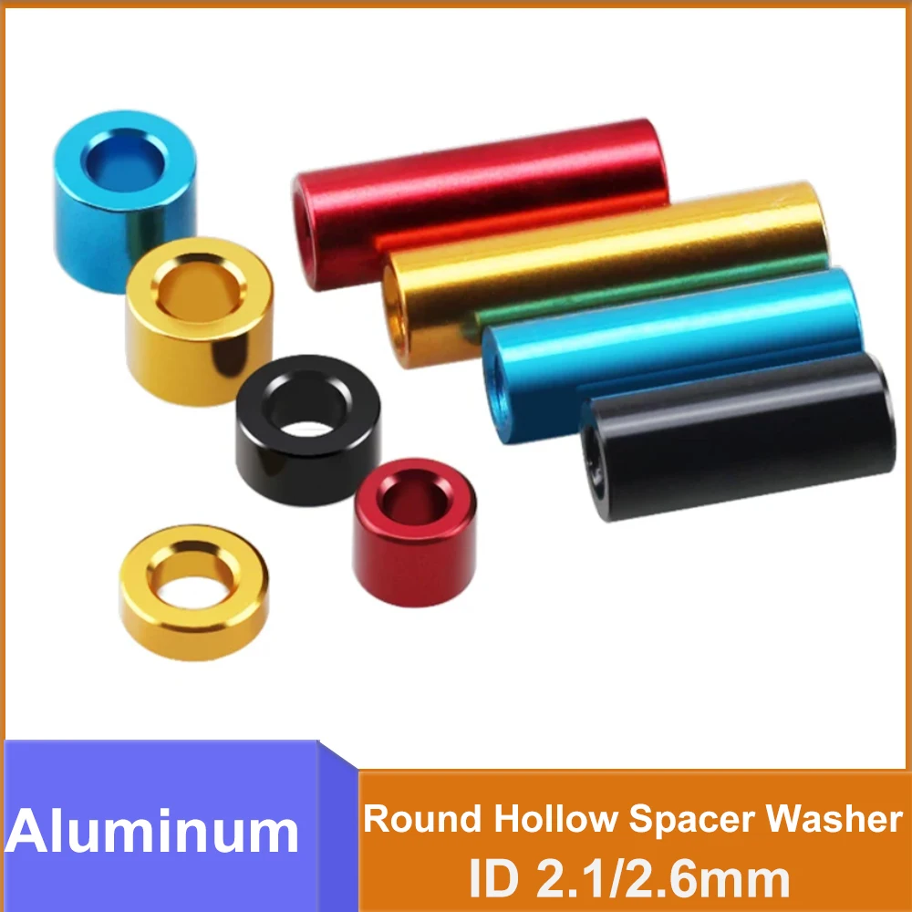 10pcs Inner Dia2.1/2.6mm Colorful Aluminum Round Hollow Spacer Washer Unthreaded Cylindrical Hollow Standoff Gasket Hardware DIY