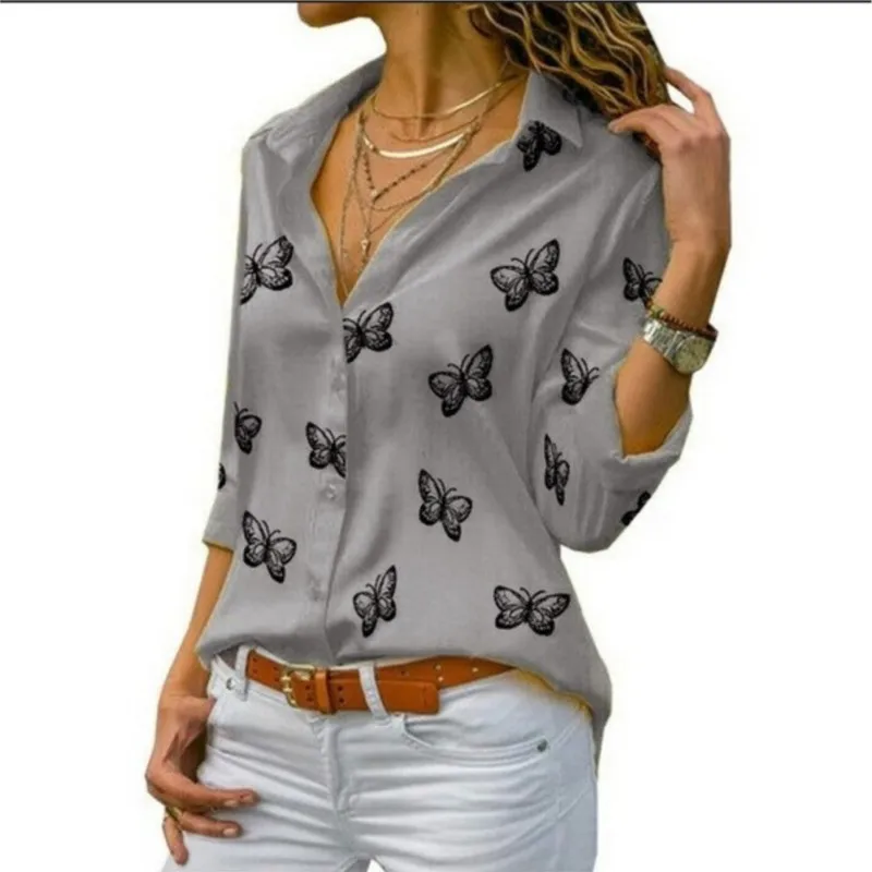 Women's Spring Summer New Fashionable Multicolor Butterfly Printed Loose Collar Comfortable Button Shirt For Women