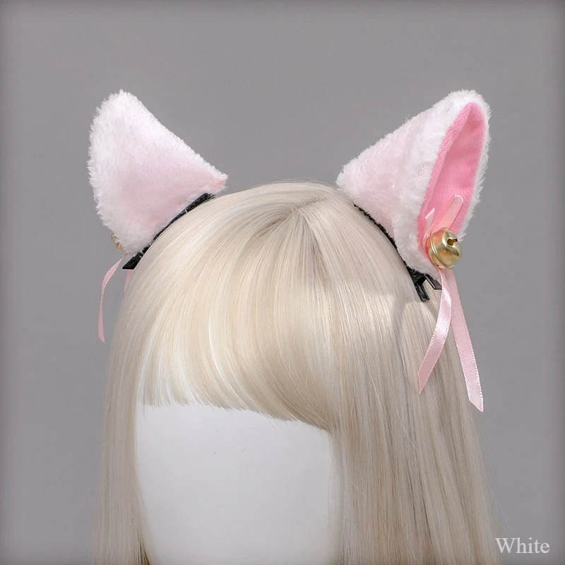 Pink Fluffy Cat Ears Lolita Headclip with Small Bell JK Cosplay Costume Accessories Cute Girl Headwear Comic Con Party Headdress