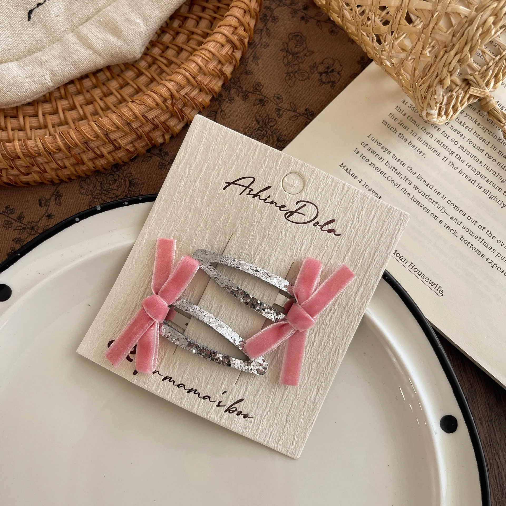 2pcs New Korean Version Fabric Bow Velvet BB Clip Cute Girl Children Hairpin Sparkling Broken Hair Headgear #4