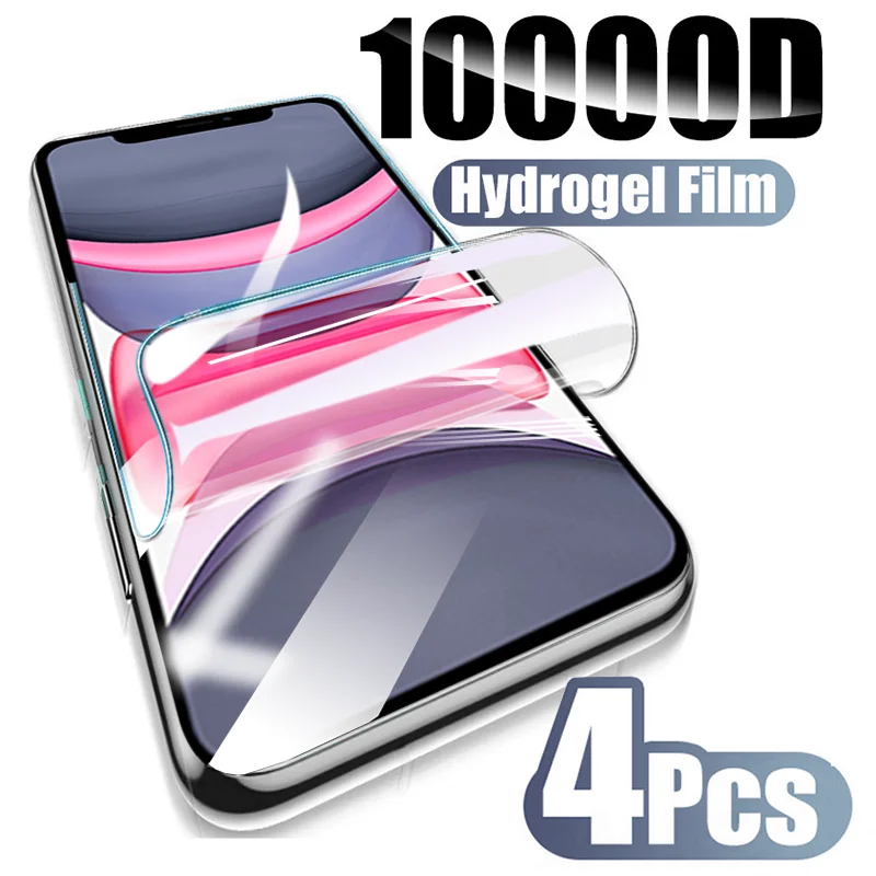 4Pcs Full Cover Screen Protector For iPhone 11 Hydrogel Film For iPhone 14 13 12 11 Pro XS Max X XR 8 7 Plus SE Film Not Glass