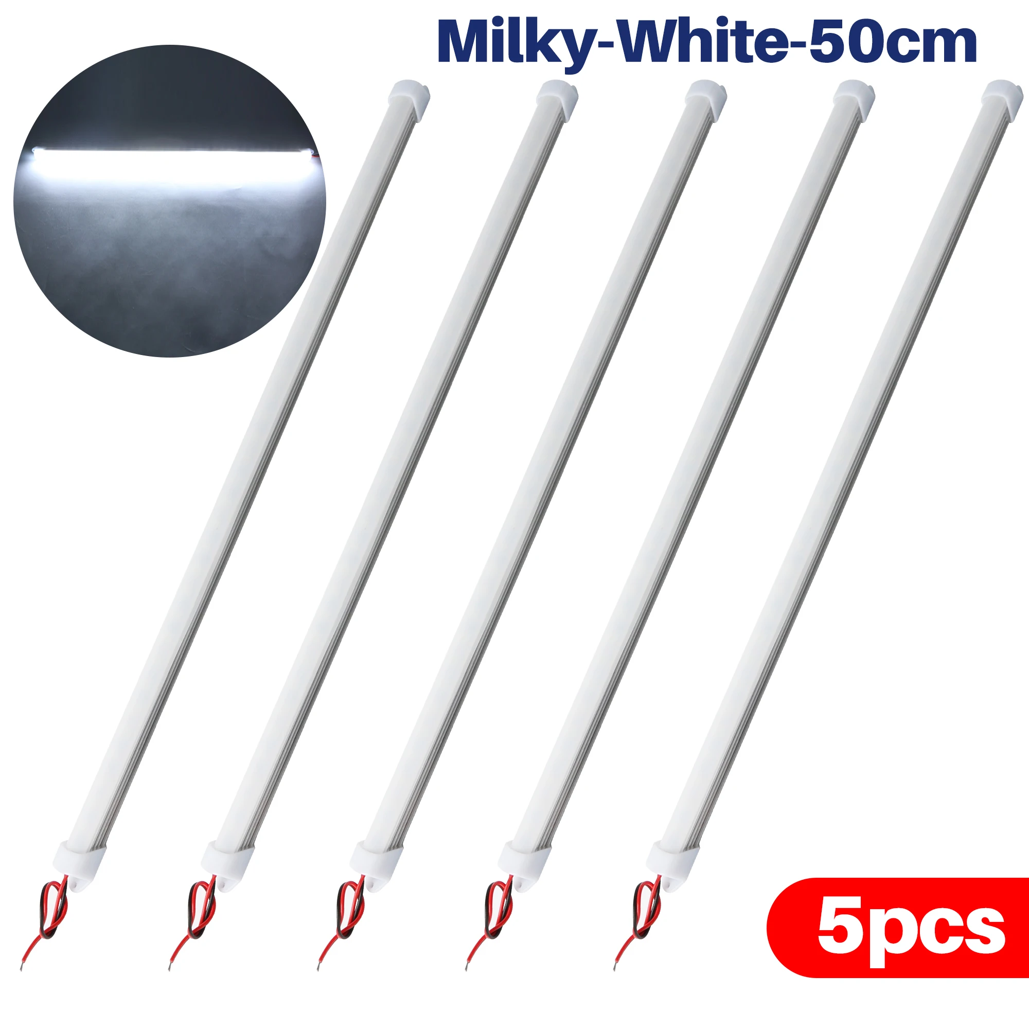 5PCS 12V 50CM Milchig Weiß Innen LED Auto Licht Bar Starre Streifen Lampe Van Bus Caravan Vitrine unter Zähler Schrank