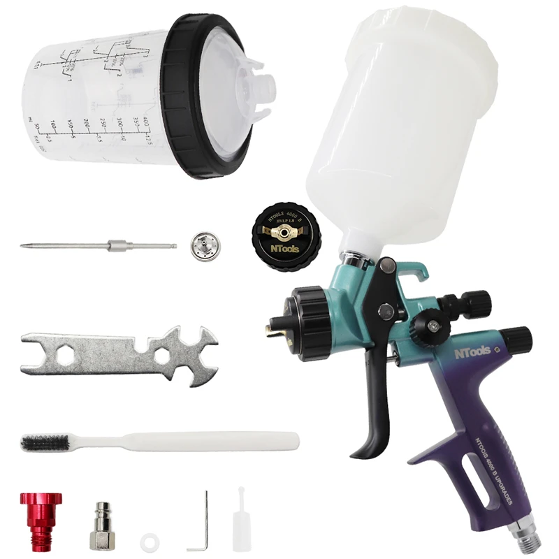 High Quality 4000B HVLP SPRAY GUN  1.3and 1.8mm With paint mixing cup Stainless Steel Nozzle Professional SPRAY GUN