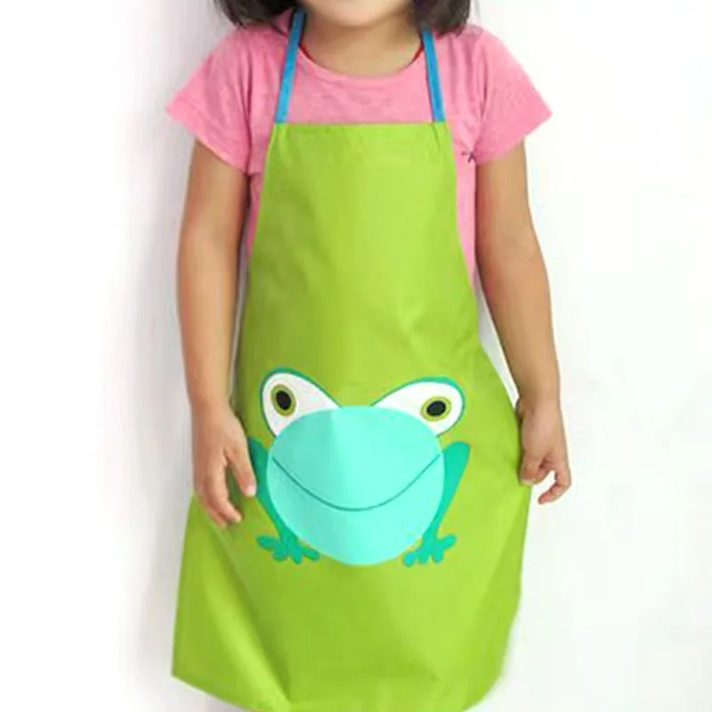 New 10pcs Child Children Custom Apron Kids Waterproof Cartoon Frog Printed Painting Cooking Clothing Aprowith Pockets for Gift