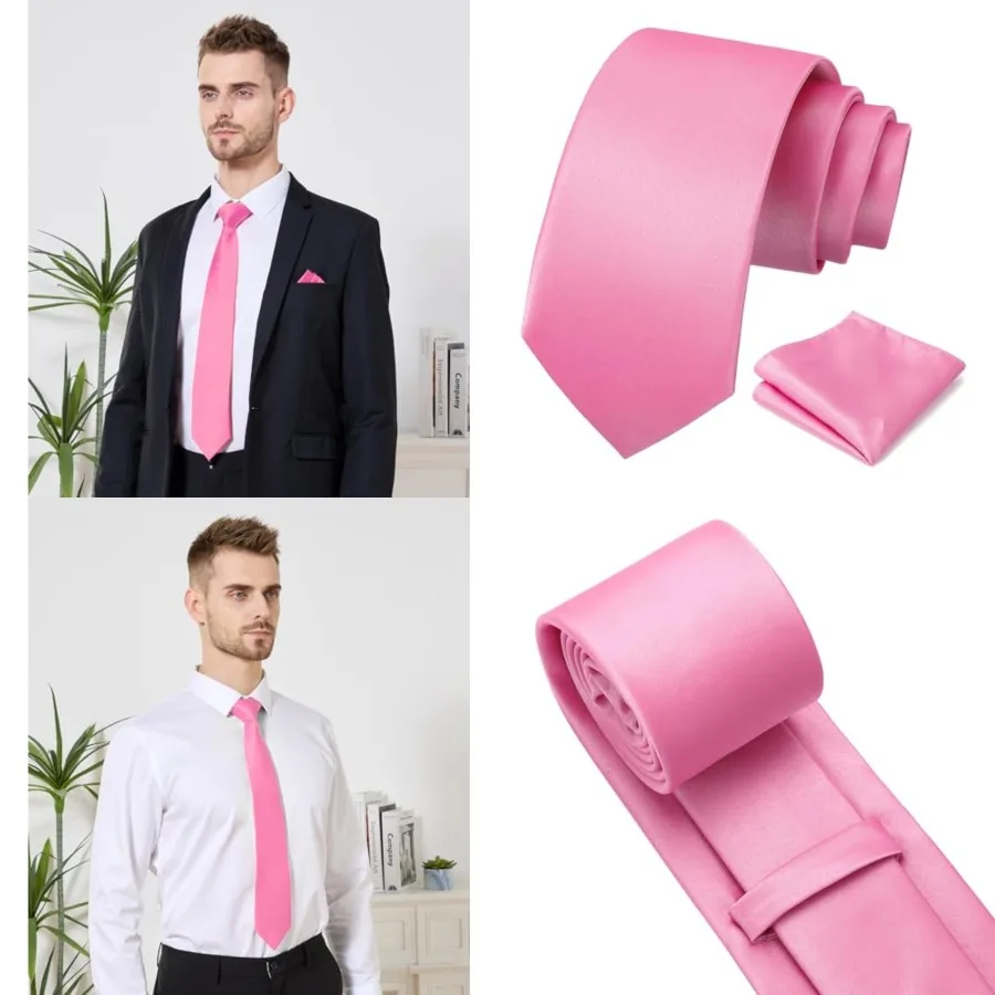 

Men's Tie Set Solid Pure Color 3.15" (8CM) Classic Formal Plain Necktie and Pocket Square Set For Men, 13- Pink