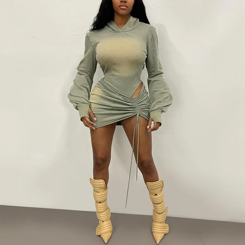 

СТИЛЬНЫЙ женский повседневный комплект из 2 предметов, женский боди с длинными рукавами и капюшоном на спине и юбка на шнурке, костюмы, осень 2023 г.