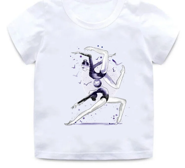 Wholesale Children Gymnastics Dancer Print New  T-Shirt Dance Girls Clothes Baby Tshirt Summer Casual Short Sleeve Children Tops