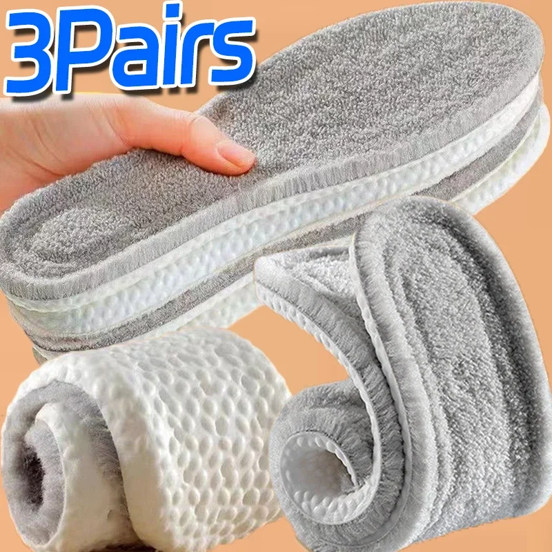 Winter Warm Insole Unisex Thermal Thicken Plush Sports Shoe Sole Orthopedic Inserts Memory Foam Shock-absorbing Wool Shoe Pads