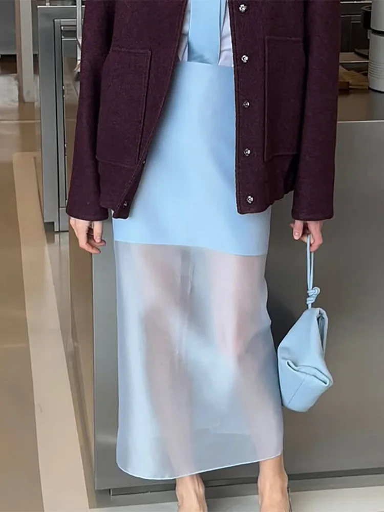 

Прозрачные сетчатые лоскутные юбки, женская мода, повседневная уличная одежда с высокой талией, 2021, элегантная юбка для отпуска и вечеринки