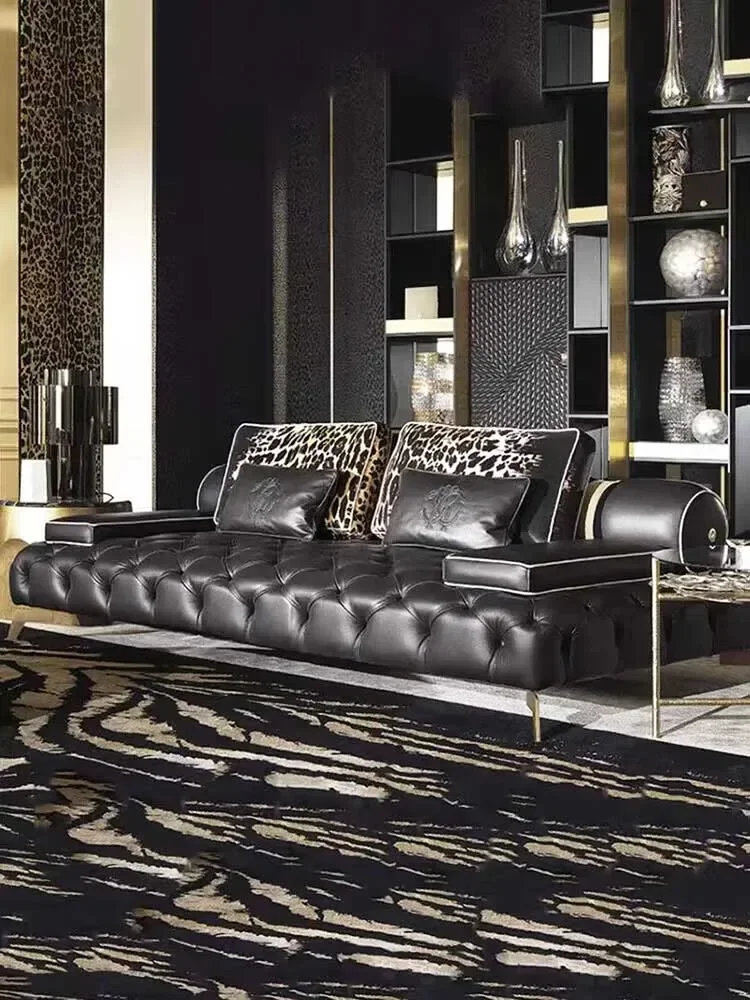 Living room furniture light luxury leather sofa modern high-end villa art design straight back sofa