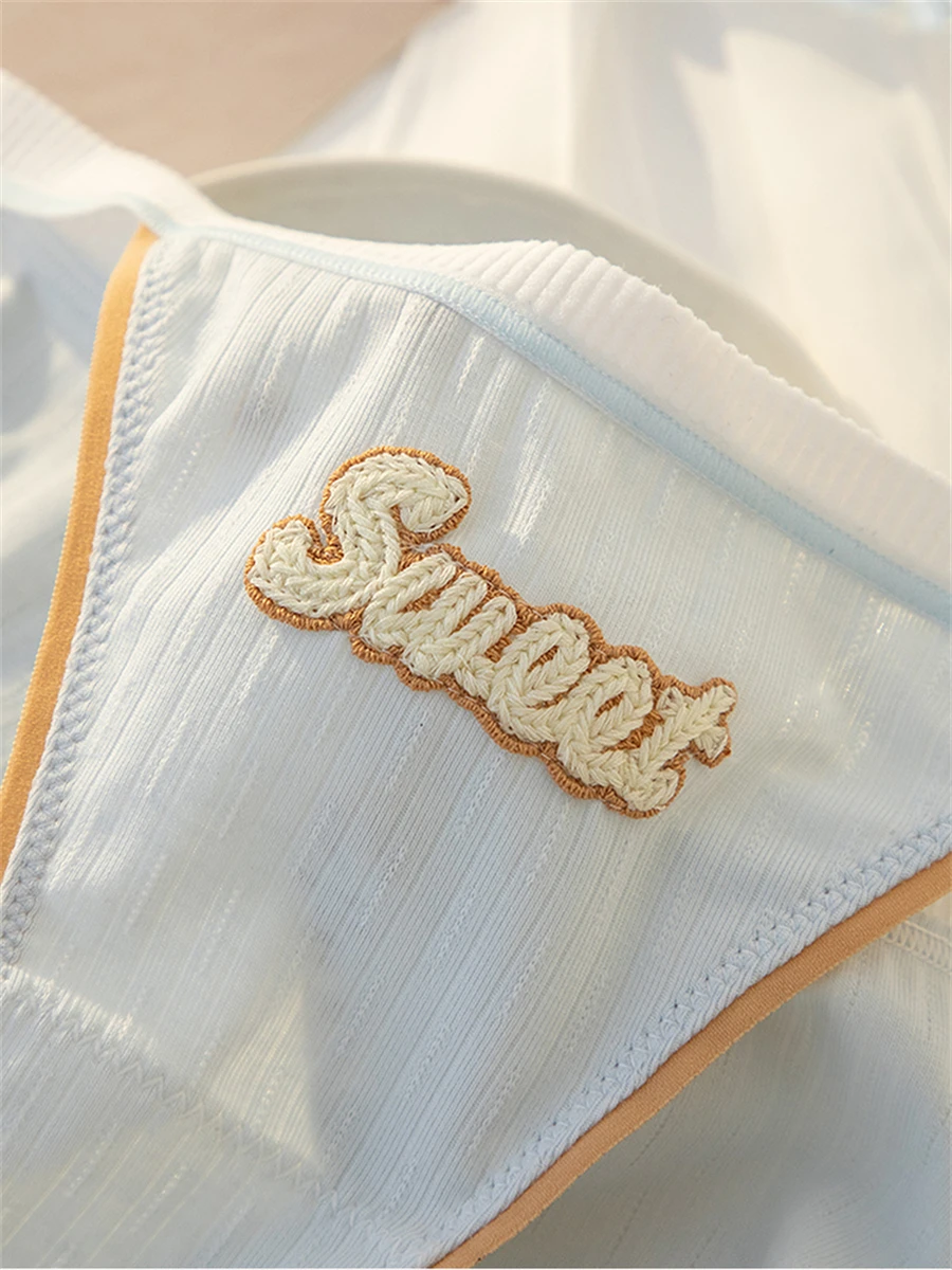 Japanese College Sports Cute Lolita Solid Color Cotton Women Panties Sweet Embroidery Letters Bandages Bowknot Girls Panties