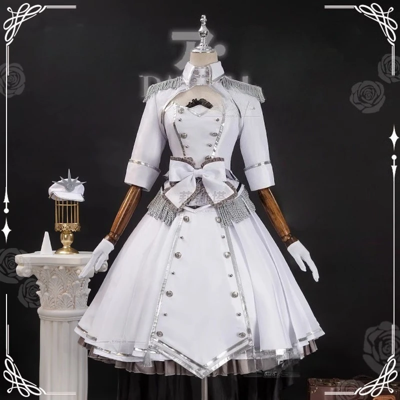 معركة كوس زي أنثى الملكة الأبيض تأثيري حلي لعبة فستان الدعاوى هالوين حفلة لوليتا فستان المرأة سترة تنورة مجموعة