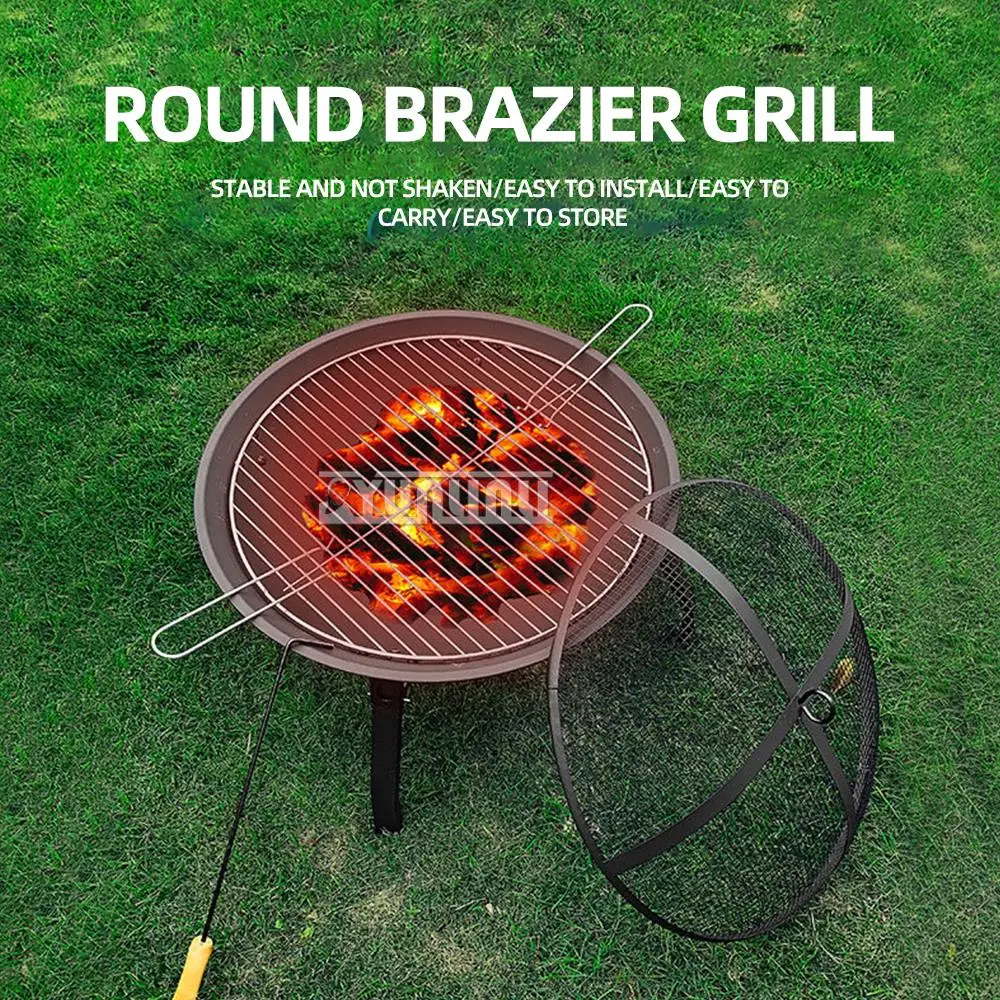 Outdoor round Brazier foldable barbecue oven tea heating wood stove baking rack carbon Brazier fire pot fire stove