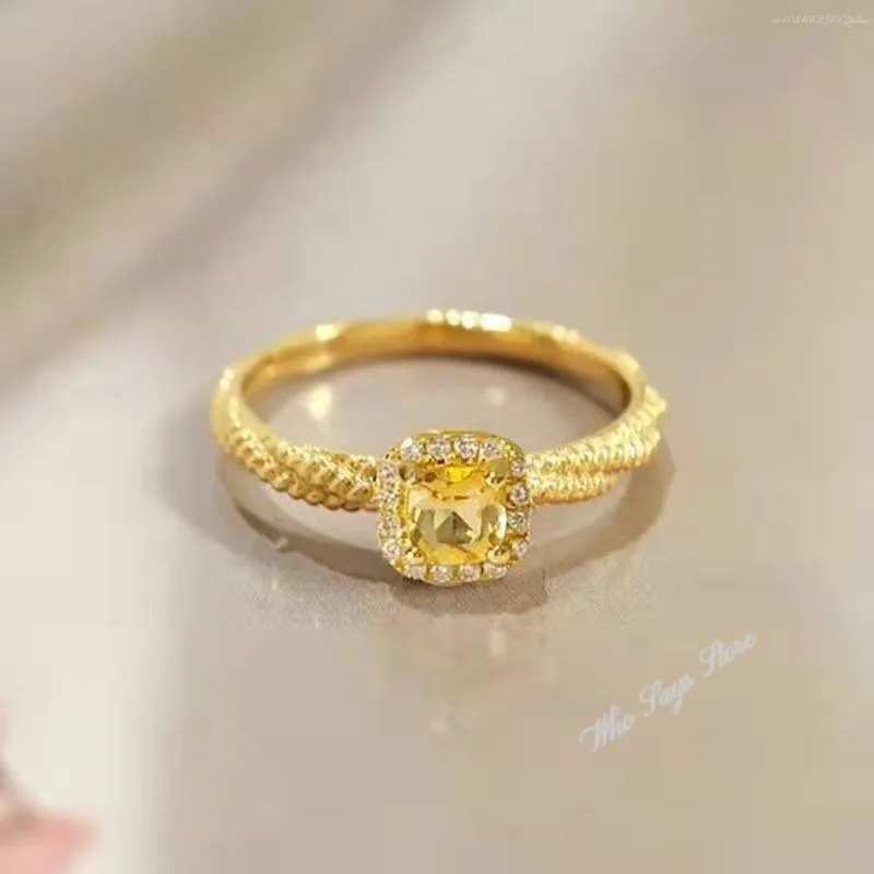 Plated Gold Ring Yellow Zirocn Rings for Women Wife Delicate Birthday Gift Present Fine Jewelry Bijoux Aciee Inoxydable Femme 반지