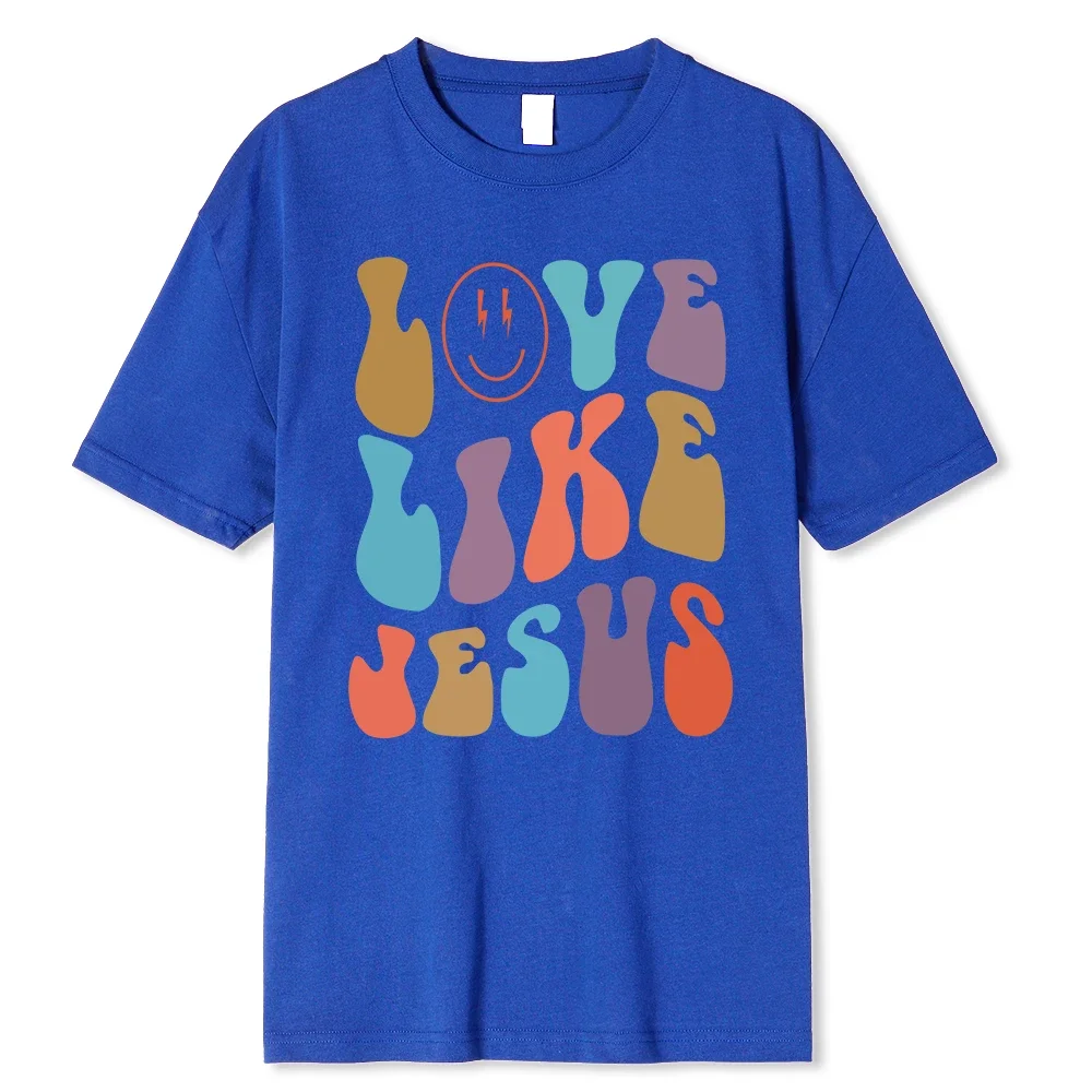 Love Like Jasos Cartoon Colorful Letter Pattern Personality Print Men T-Shirt Fashion Print T Shirt Casual T-Shirts Clothes