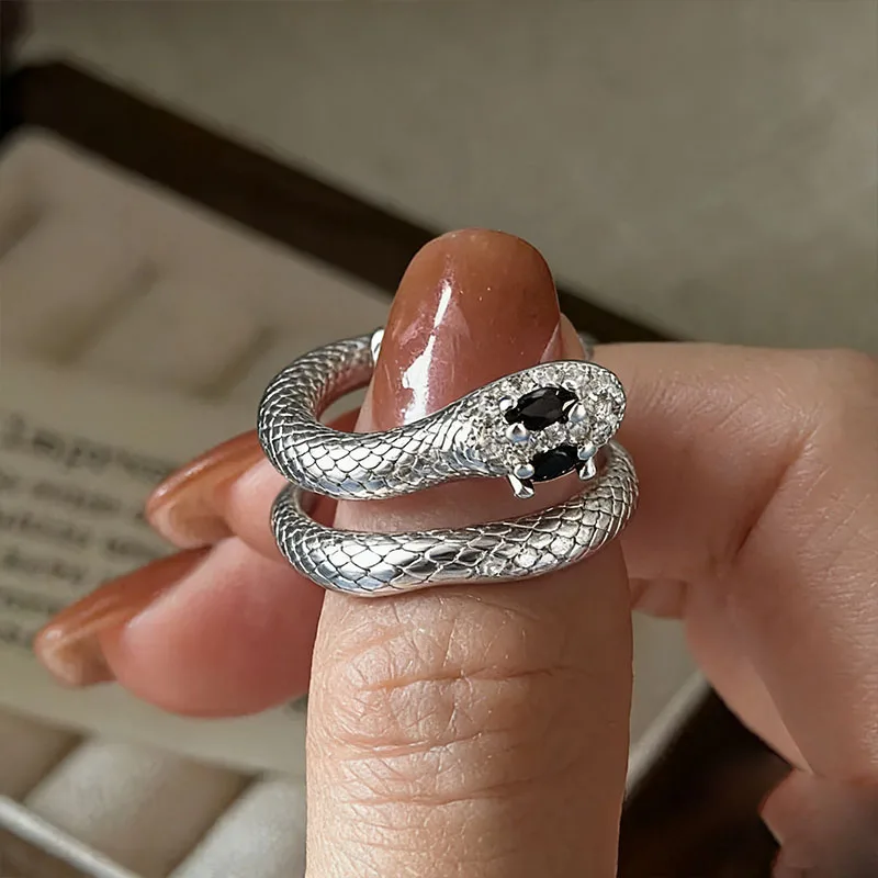 

Кольца BF CLUB из стерлингового серебра 925 пробы для женщин, простые геометрические кольца ручной работы, необычные ретро-кольца в форме змеи с цирконием, гипоаллергенные, для подарка на день рождения