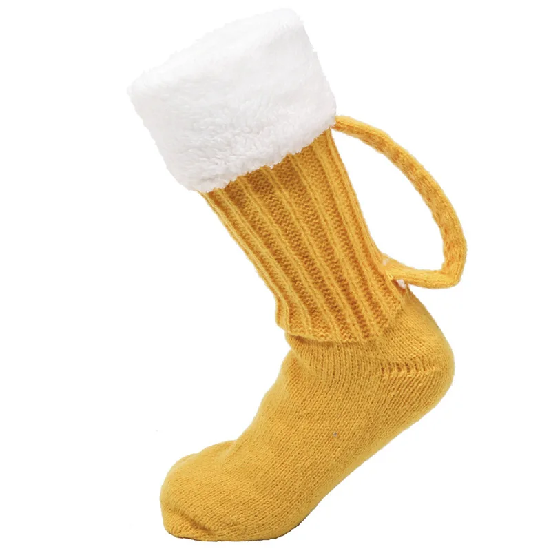 3D Beer Mug Knitted Socks Men's Padded Warm Mid-Calf Socks Women Knitted Winter  Soft Funny Sleep Floor Socks Christmas Gift