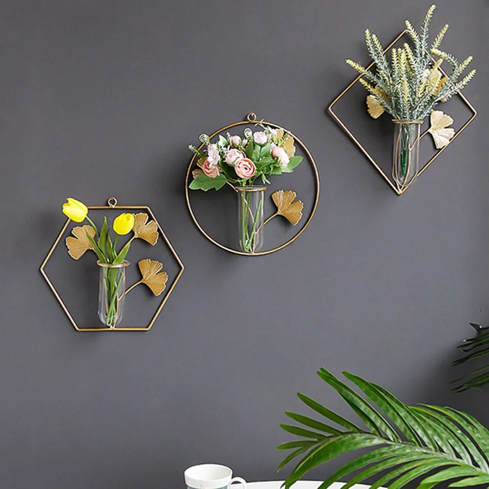 1Pcs Modern Hydroponics Wall Hanging Plant Vase Mild Glass Strong Iron Frame Fresh Natural Living Room Decor Wall Flower Vase