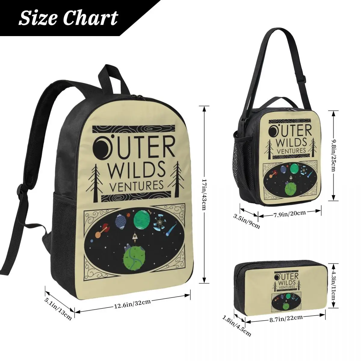 Outer Wilds Ventures Handbook Backpack Student BookBag School Bag Laptop Shoulder Bags 3ps Insulated Lunch Bag Pencil Case