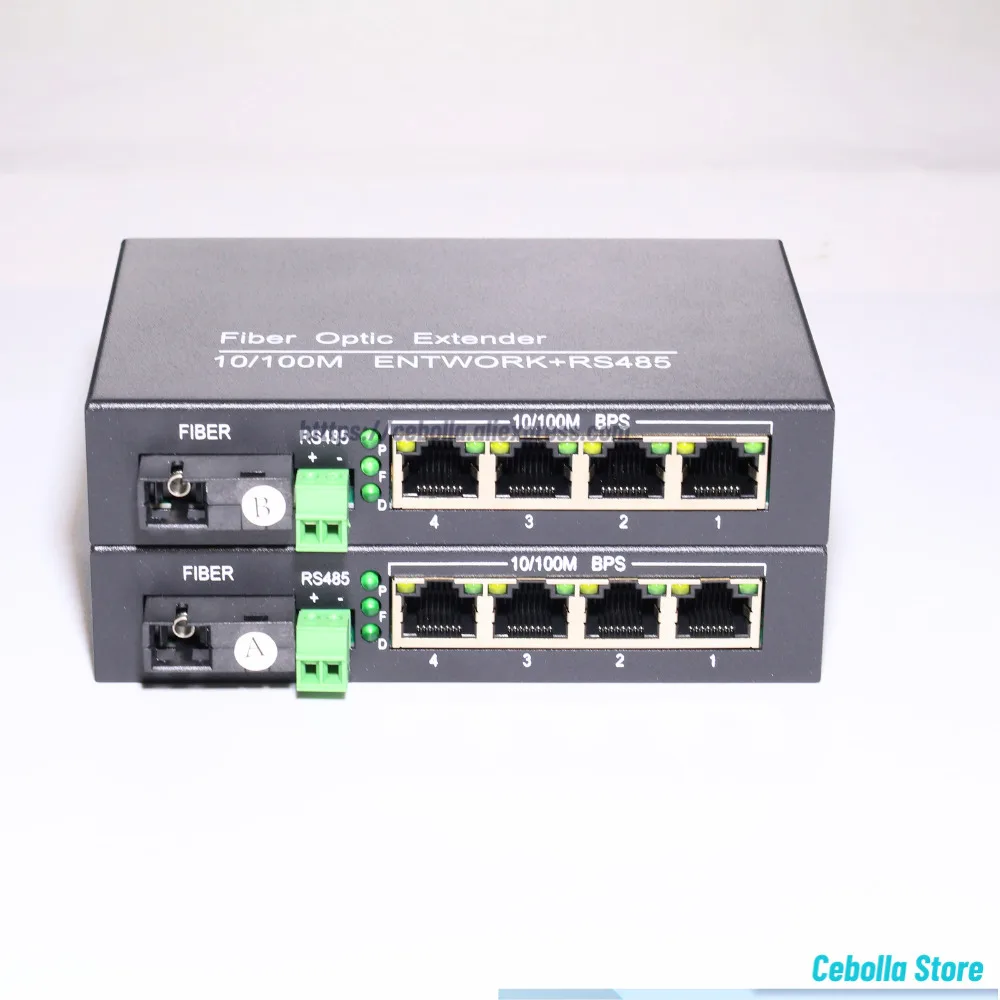 1 Pair Fiber Optic Transmitter And Receiver RS485 Data 1 BIDI 1 RS485 Port + 4 10/100 Ethernet Ports Simplex SM