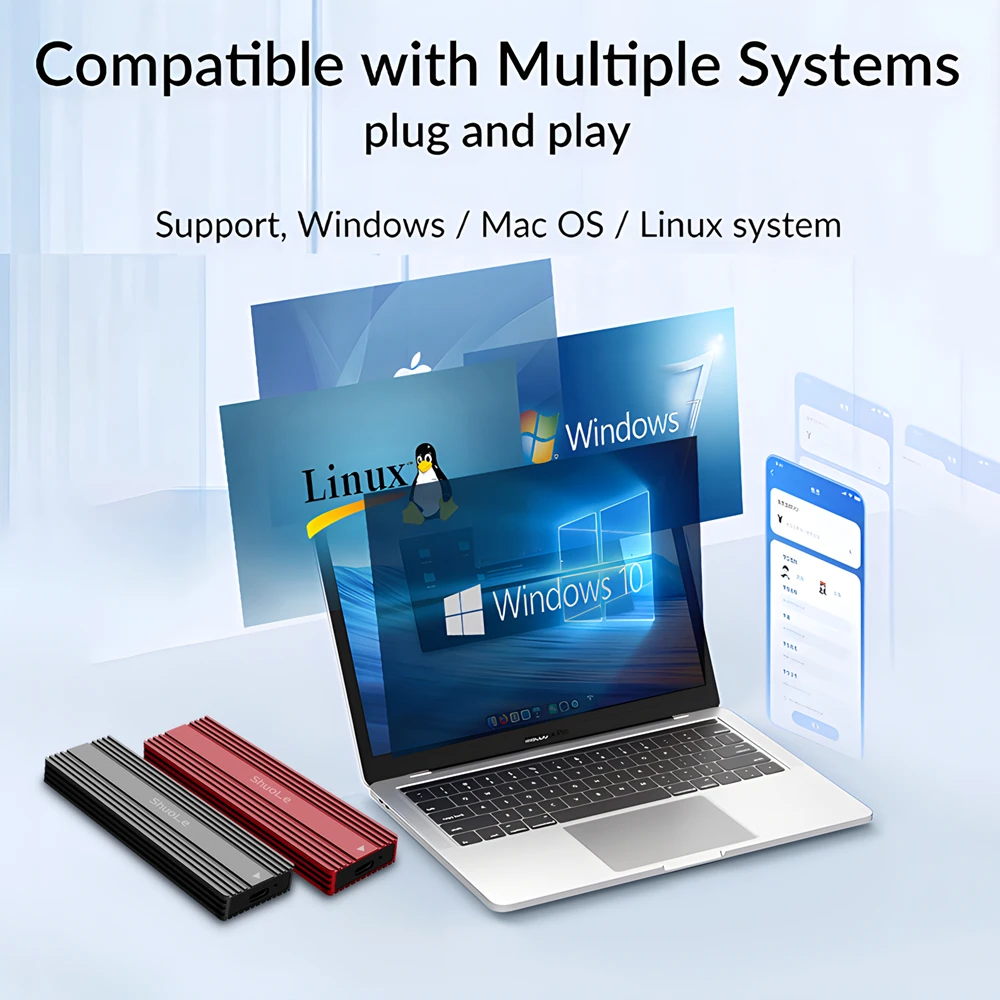 Hard Drive Enclosure M.2 NVMe Type-C All Aluminium Solid State Mobile Hard Drive Case High Speed 10Gbps Transport