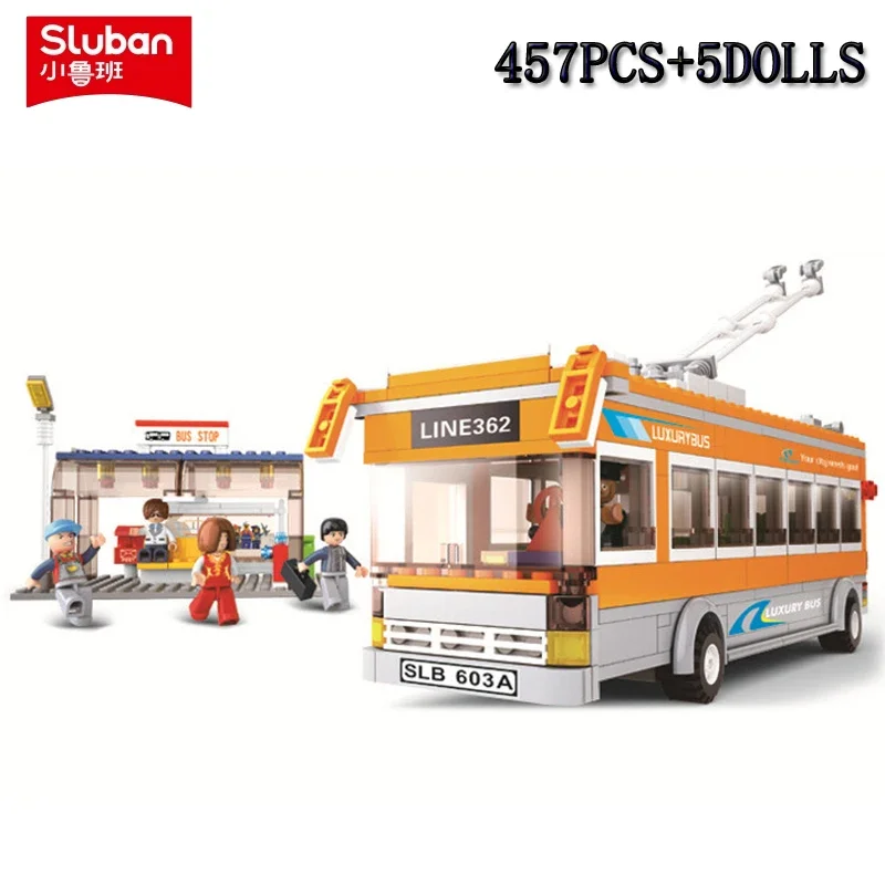 457PCS City Bus Building Blocks Tram Bus Station  Model Bricks Set With Mini Figures Desktop Deco DIY Toy For Kids Holiday Gifts