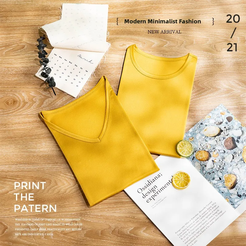 

Zhejiang Zhishun Heavyweight 11 Colors Three Ling Three Acetate Knitted Basic Thick Summer T-Shirt Ladies Premium Fashion