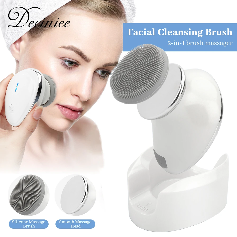 

Powered Facial Cleansing Brush Devices Face Brushes Sonic Vibration 2 in 1 Heated Massager Deep Cleaning Electric Face Cleanser