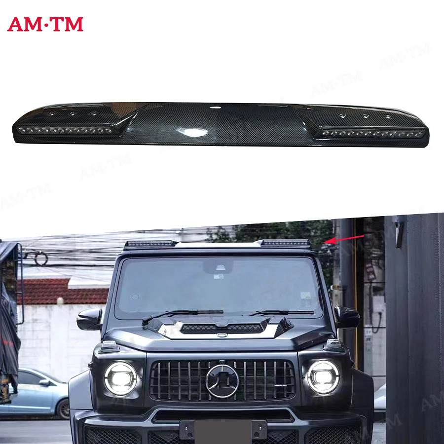 

Сухое углеродное волокно для Mercedes Benz G Class W464 G350 G500 G550 G53 G63 2019-2023, переднее крыло, верхняя губа со световыми рейками
