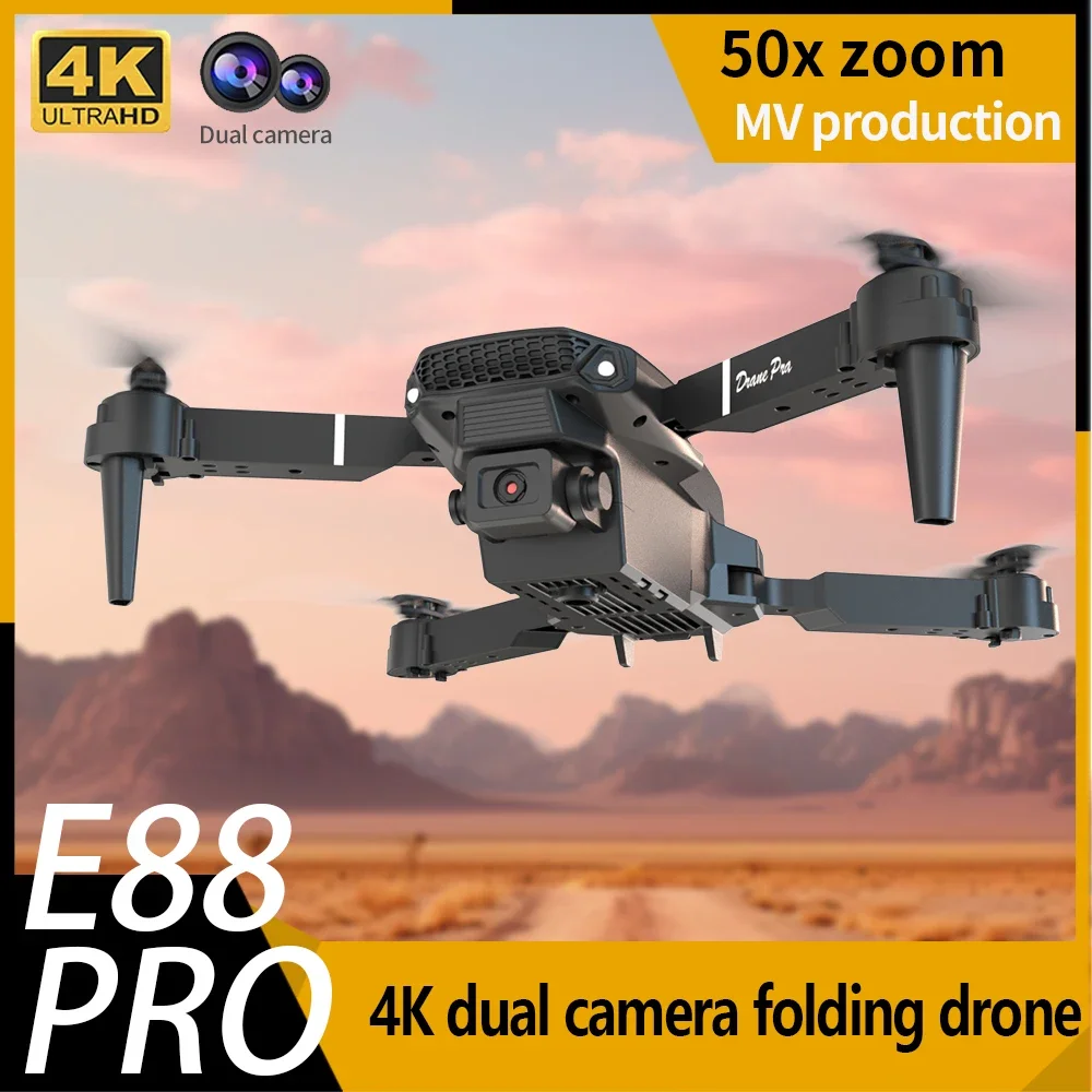 전문가용 미니 리모컨 드론, E88 4K HD 항공 카메라, WiFi FPV 접이식 쿼드콥터 RC 헬리콥터, 어린이 장난감 선물