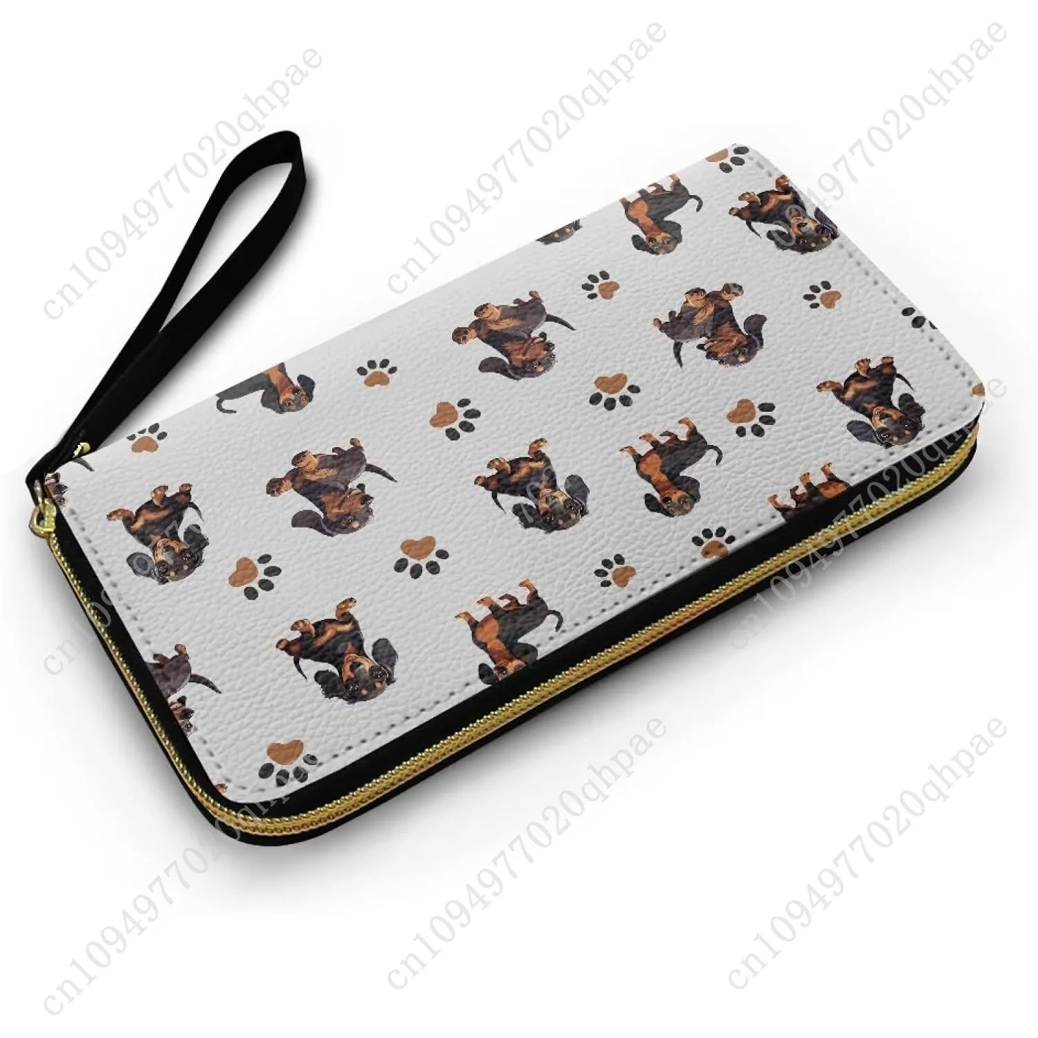 Cute Dachshund Dogs Zip Around Wallet for Women Cartoon Puppy Printed Long Purse Credit Card Holder Bifold, Paws Grey Travel Pho